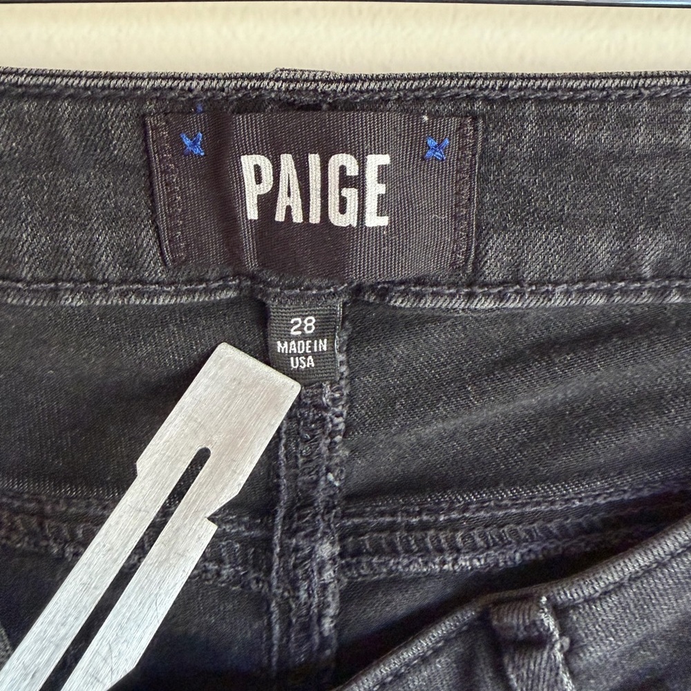 PAIGE Verdugo Black Distressed Hem Skinny Ankle Jeans Size 28 - Picture 5 of 7